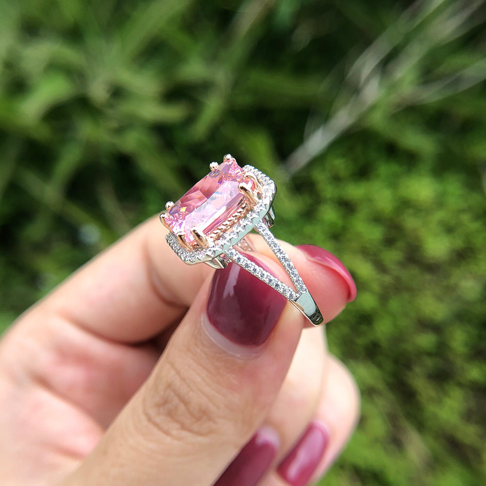 Womens Large Square Ring AAA Zircon Inlaid White Gold Plated Copper Band Geometric Shape American Wedding Ring