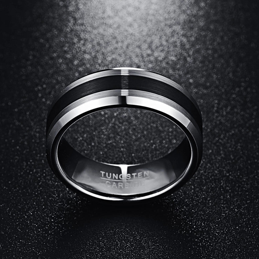 Mens Tungsten Steel Ring Brushed Black U Shaped 8mm Comfort Fit Stylish Everyday Jewelry Accessory Gift Idea For Him