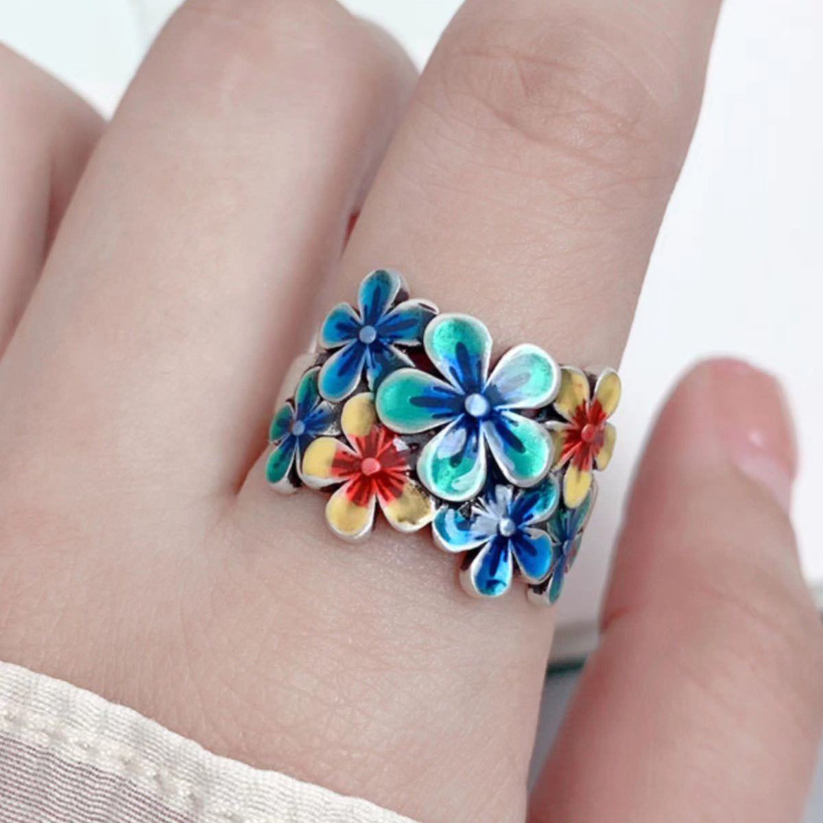 Unisex Adjustable Flower Ring Copper Jewelry Floral Band For Women And Men Trendy Accessory Modern Floral Ring
