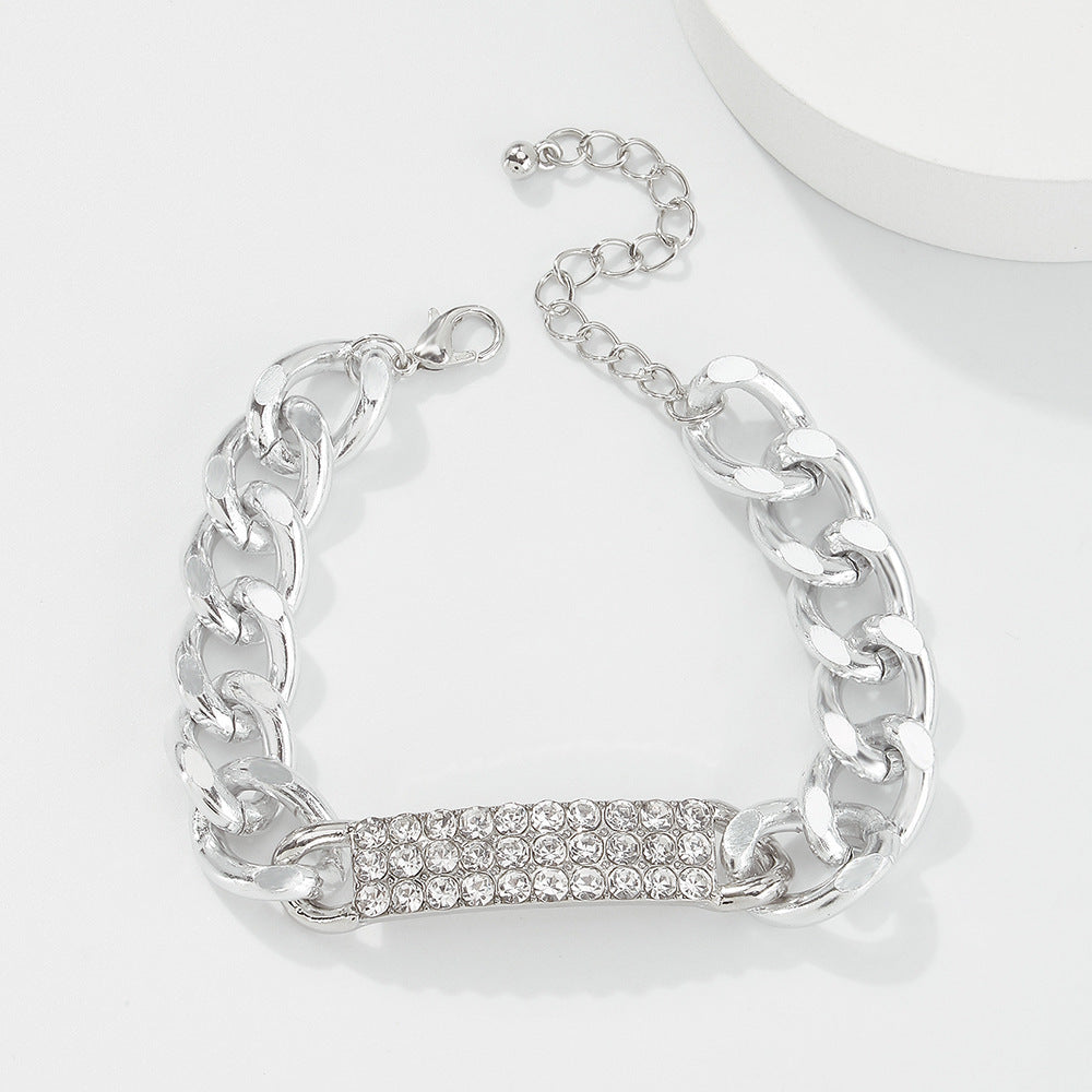 Womens Geometrical Electroplated Cuban Chain Bracelet Alloy Hip Hop Style Jewelry European American Gold White