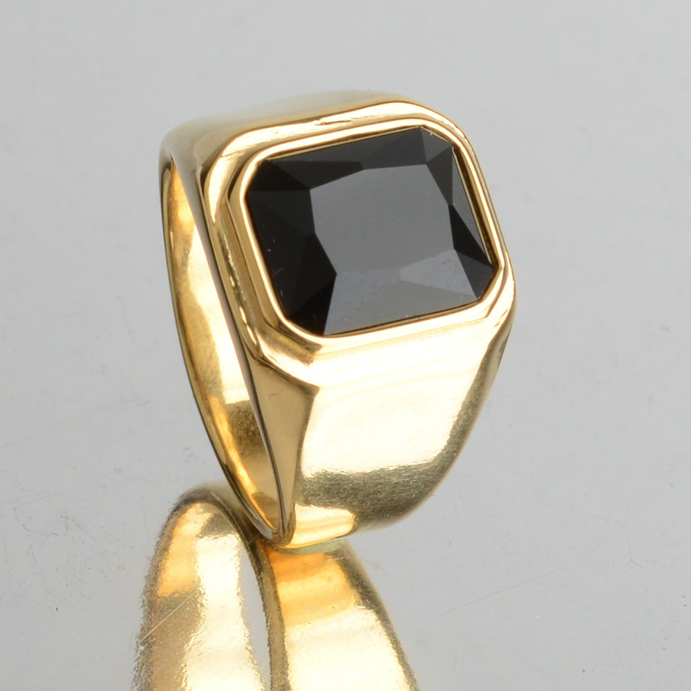 Women's Titanium Steel Ring Electroplated Black Gold Zircon Accent Durable Fashion Commuting Statement Jewelry