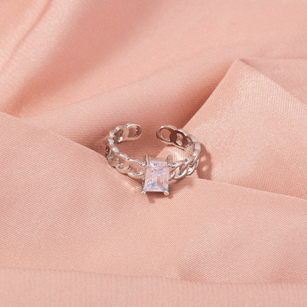 Adjustable Copper Zircon Ring Open Band European Style Gift
