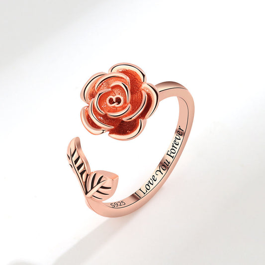 Rose Flower Zircon Spinning Ring Adjustable Copper Electroplated Fashion Jewelry For Women Accessory Gift Idea