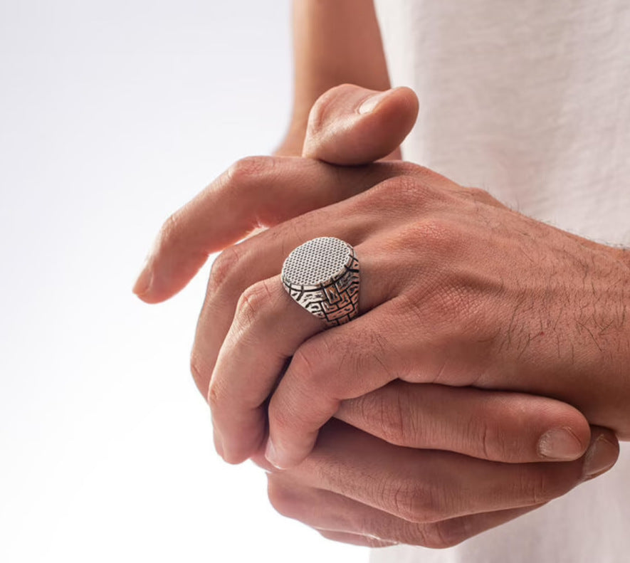 Mens Geometric Pattern Ring Vintage Alloy Unisex Ring Fashion Jewelry Accessory Geometric Design Ring For Him Fashion