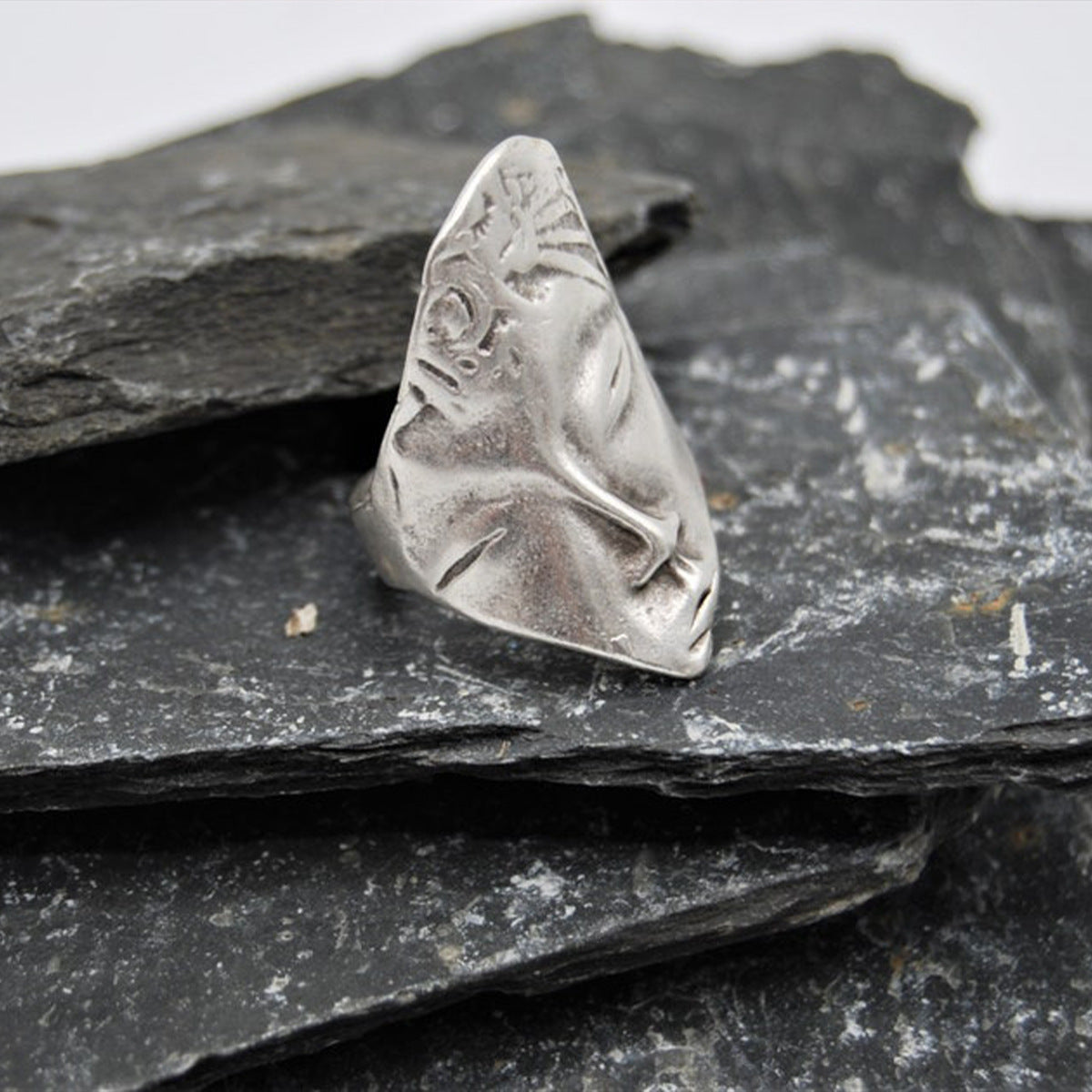 Women Open Ring Adjustable Silver Ring Abstract Face Ring Vintage Alloy Ring Fashion Jewelry European American