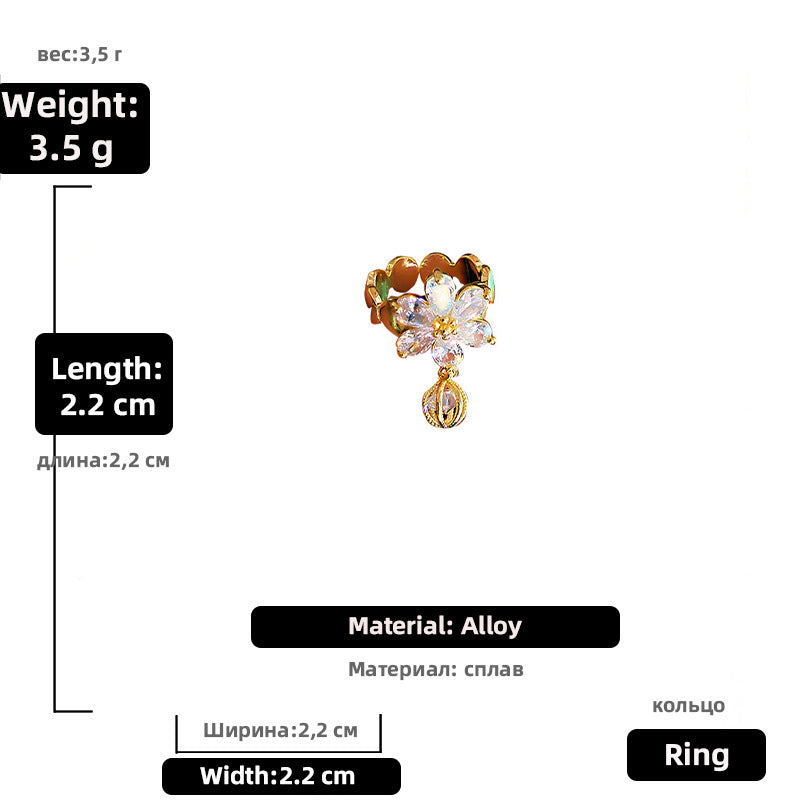 Gold Electroplated Diamond Flower Ring For Women Adjustable