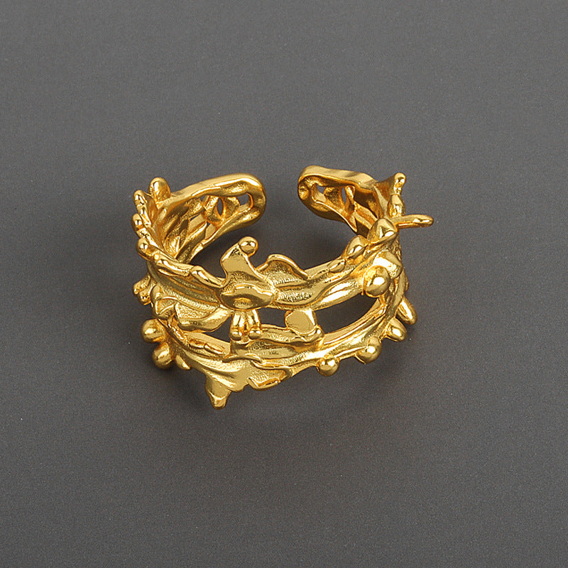 Geometric Wide Face Copper Ring With Irregular Texture