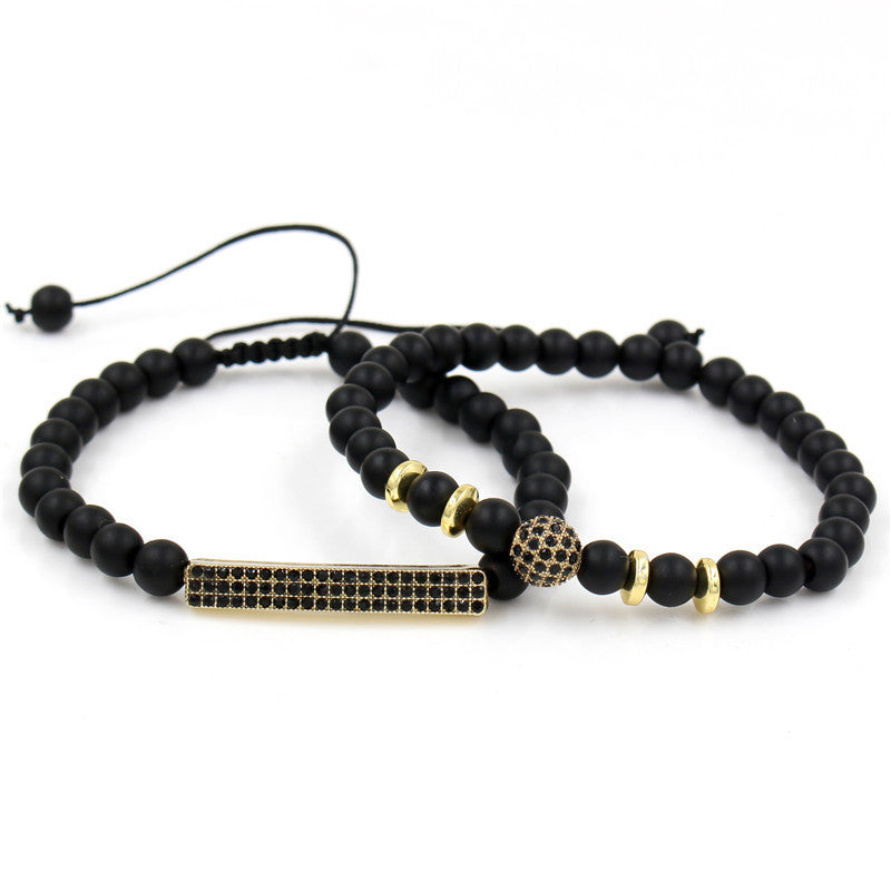 Unisex Retro Black Frosted Crystal Bracelet Set With White Crystal Accents Simple Wrist Accessories Fashion Daily Wear