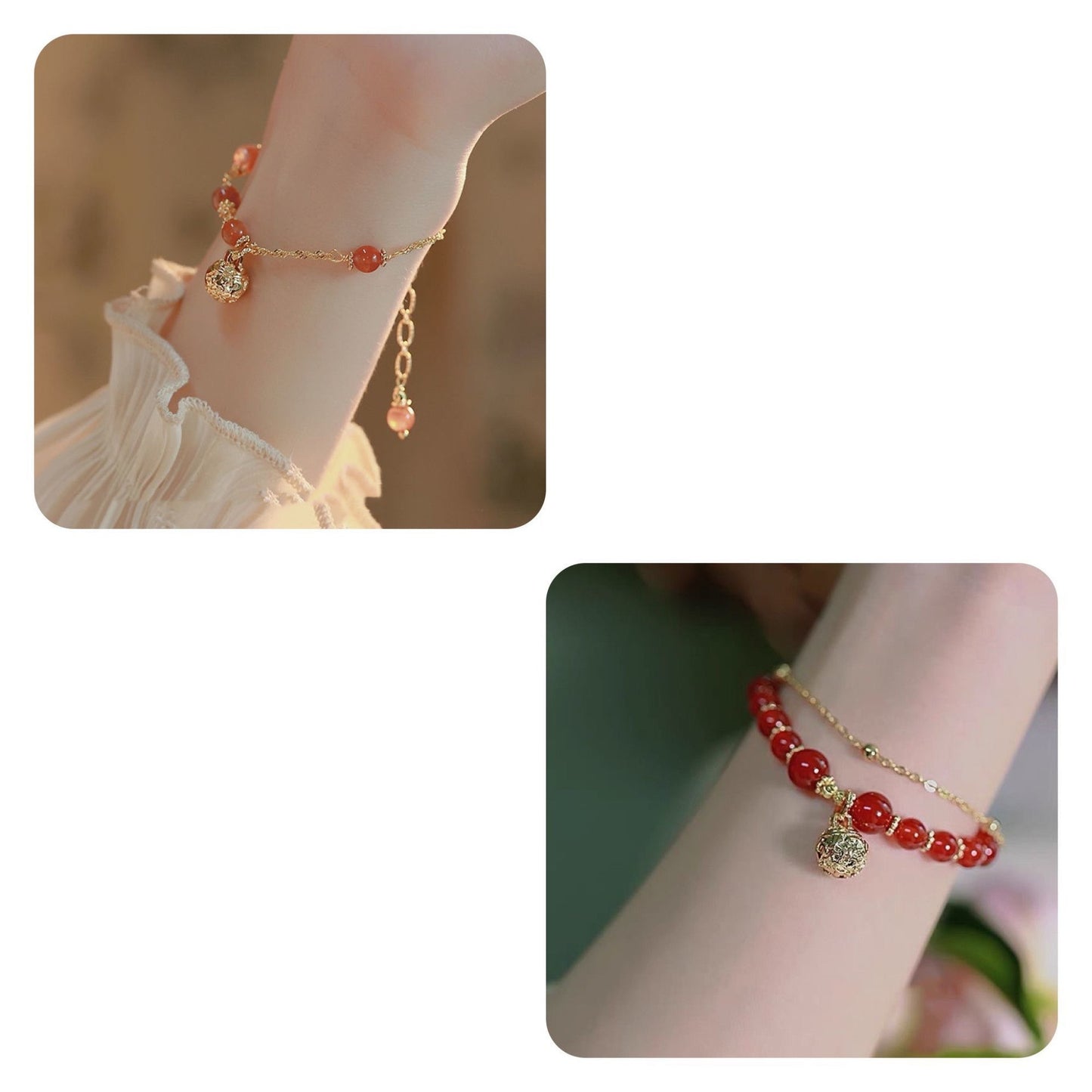 Womens Electroplated Alloy Bracelet Set Trendy Fashion Jewelry Simple Rabbit Shape Bangle Gift Red Yu Stone Charm