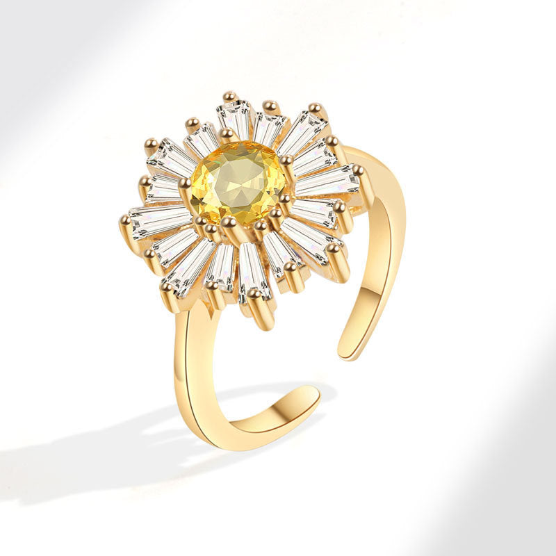 Sunflower Ring Fashion All Match Opening Yellow Gold Copper