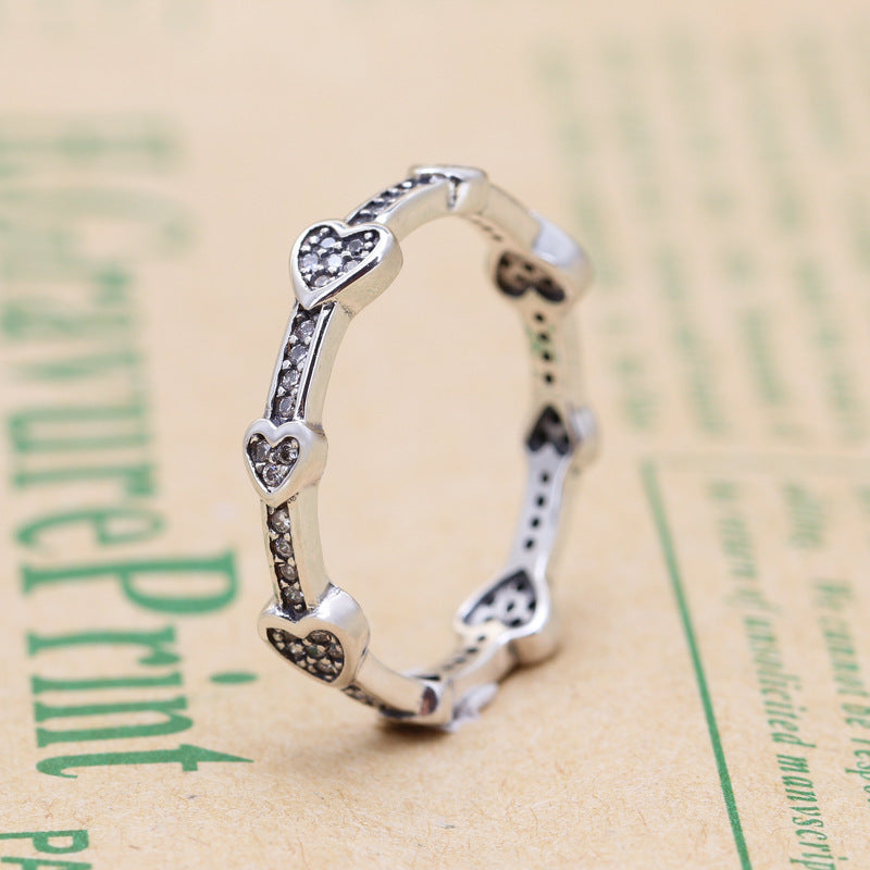 Cupronickel Silver-plated Attractive Heart Ring European And American Creative Diamonds