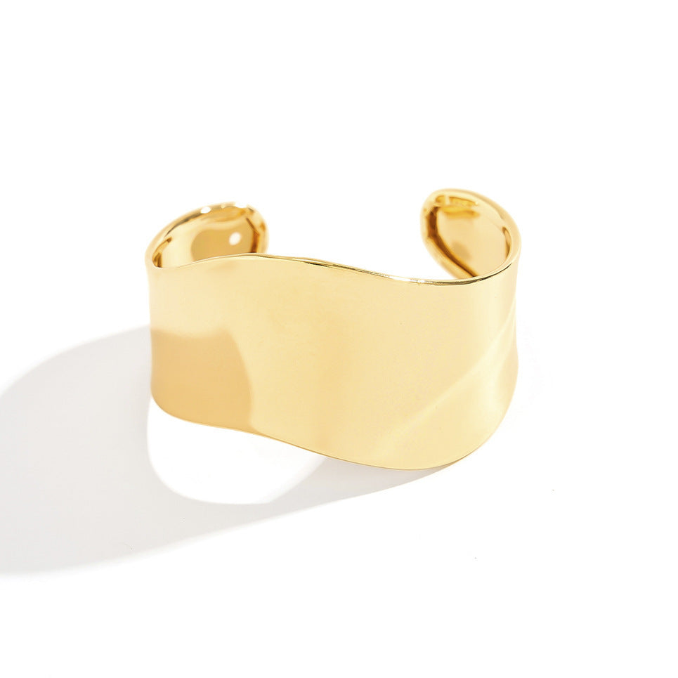 Women Wide Cuff Bangle Bracelet Fashion Jewelry Electroplated Finish Irregular Design Alloy Gloss Elegant Chic