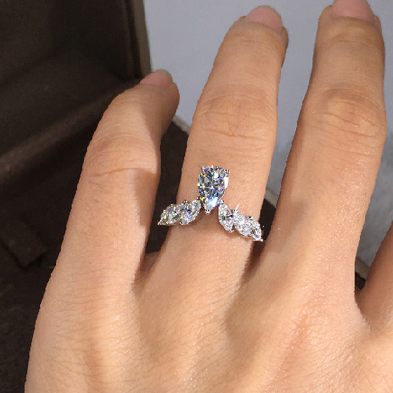 Pear Drop Zircon Ring Copper Inlaid Elegant Fashion Jewelry