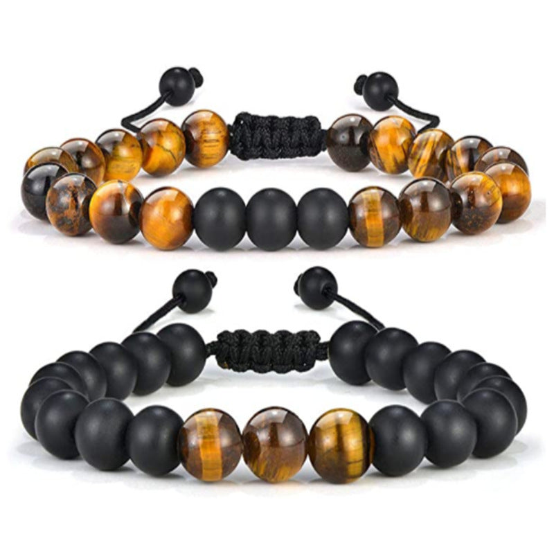 Womens Bracelet Natural Yellow Tiger Eye Stone Braided Bracelet 8mm Agate Bracelet Geometry Ethnic Retro Gift Bracelet