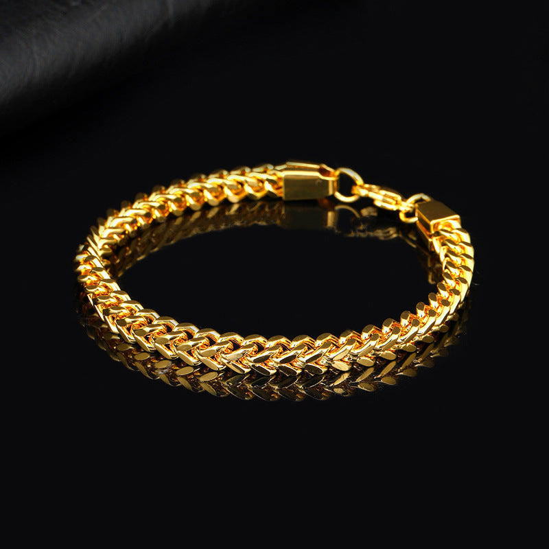 Titanium Steel Gold Inlaid Bangle Bracelet For Men 20cm