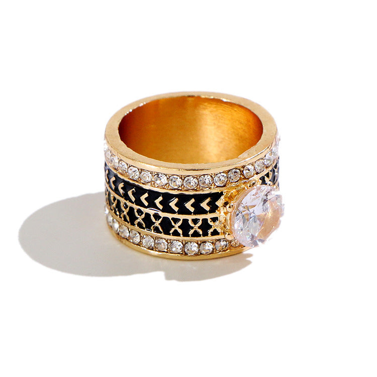New Style Ring European Retro Zircon Inlaid Diamond Ring Gold Plated Geometric Pastoral Ethnic Jewellery Women