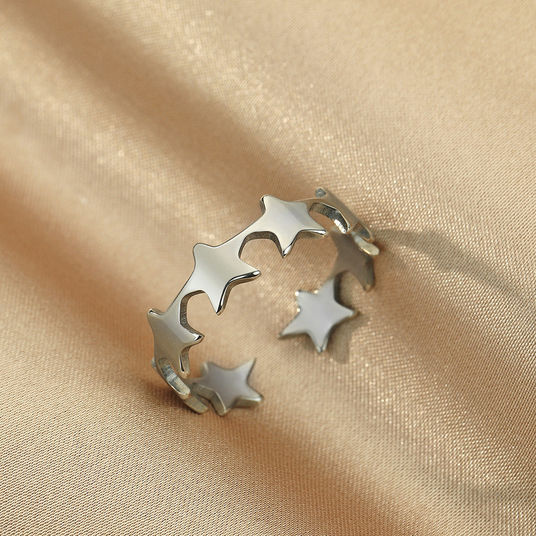 Small Star Adjustable Ring For Women Vintage Jewelry Stainless Steel Five Point Star Geometric Elegant Classic