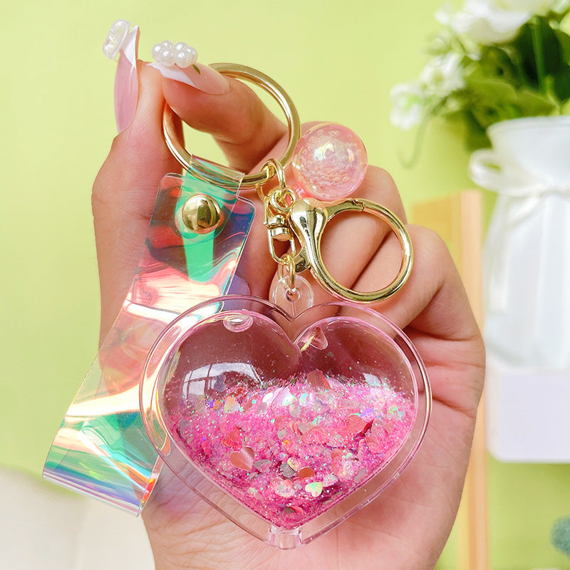 Acrylic Quicksand Heart Keychain Liquid Filled Key Chain Fashion Accessories Colorful Keyring Decoration Gifts