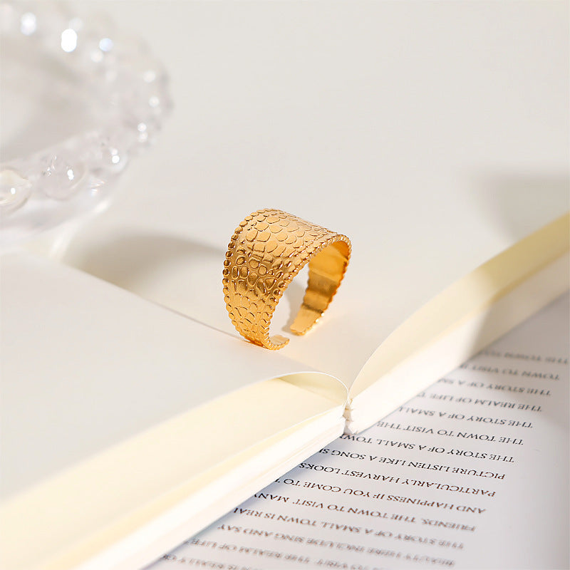 Womens Adjustable Open Ring 18K Gold Plated Steel Geometric