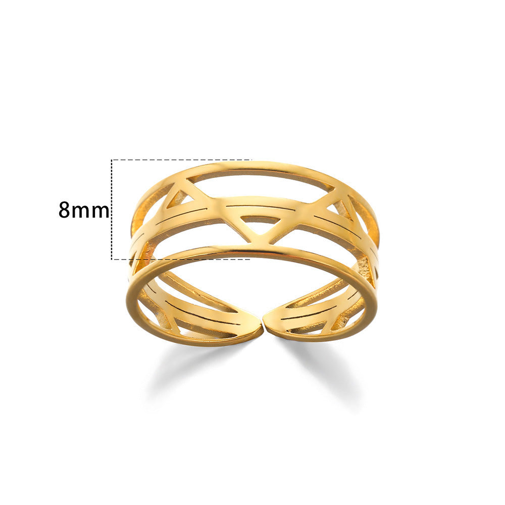 Unisex Adjustable Stainless Steel Ring Heart Shape Geometric Hollow Design Band For Women And Men Everyday Jewelry