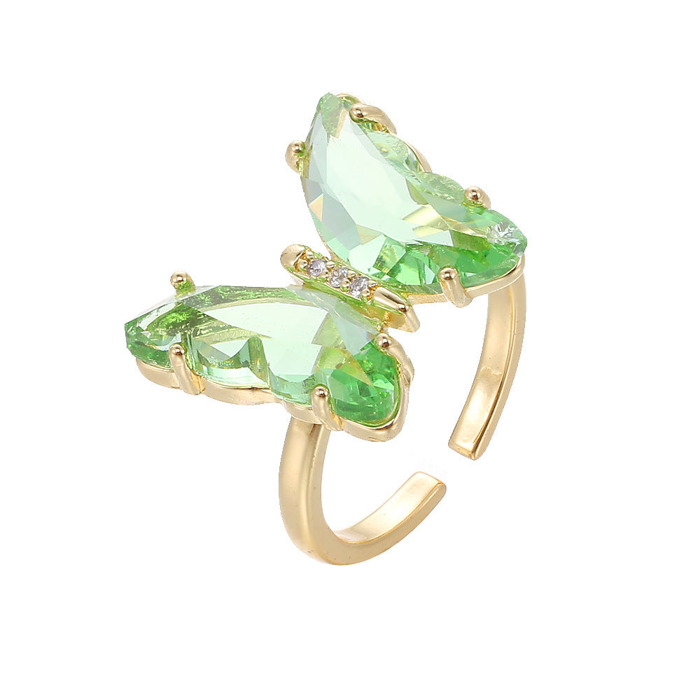 Crystal Butterfly Ring With Zircon Copper Gold Plated Finish For Women Wedding Gift Exquisite Jewelry For Sale