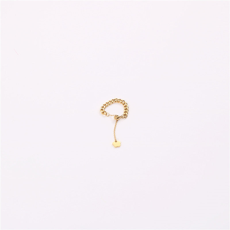 Womens Ring Thick Chain Adjustable Titanium Steel Gold Tone Geometric Fashion Statement Trendy Elegant Jewelry