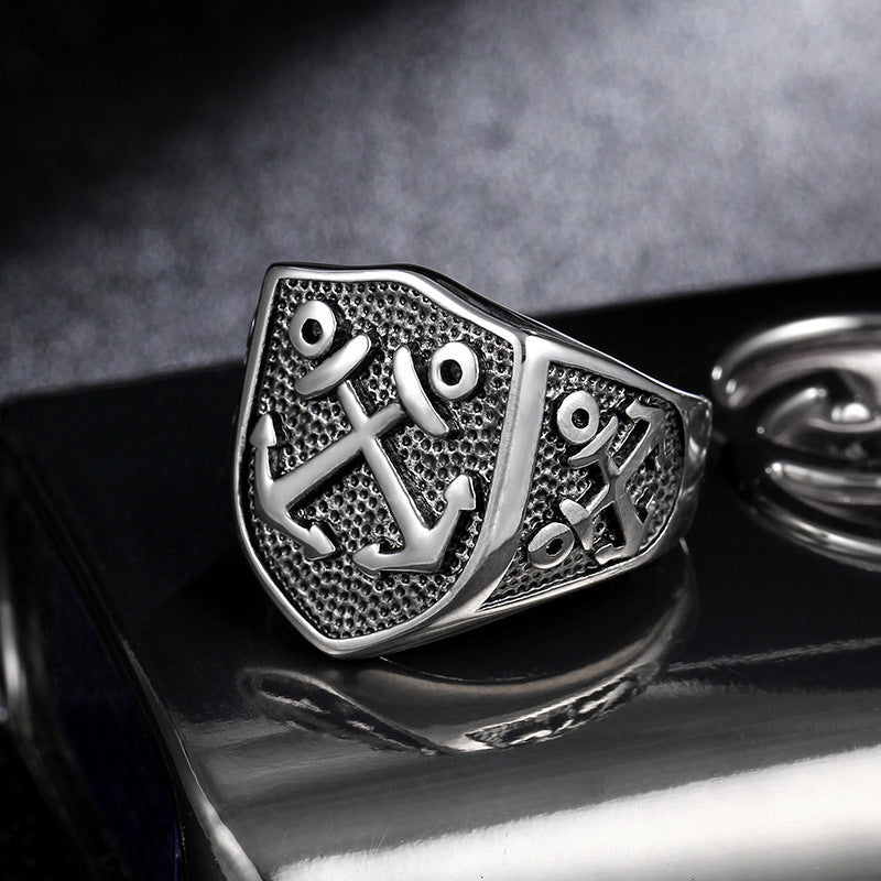 Pirate Anchor Domineering Mens Ring Titanium Steel Jewelry Accessory Bold Masculine Style Bold Polished Finish
