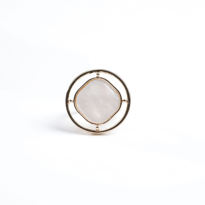 Ladies Geometric Alloy Ring With Round Acetate Plate Electroplated Design Korean Fashion Elegant Statement Ring