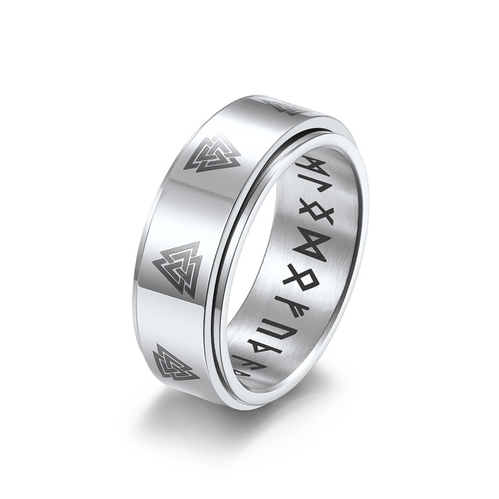 Mens Rotating Text Ring Stainless Steel With Viking Style Letters In Steel Gold Black Colors And Sizes 7 8 9 10 11 12