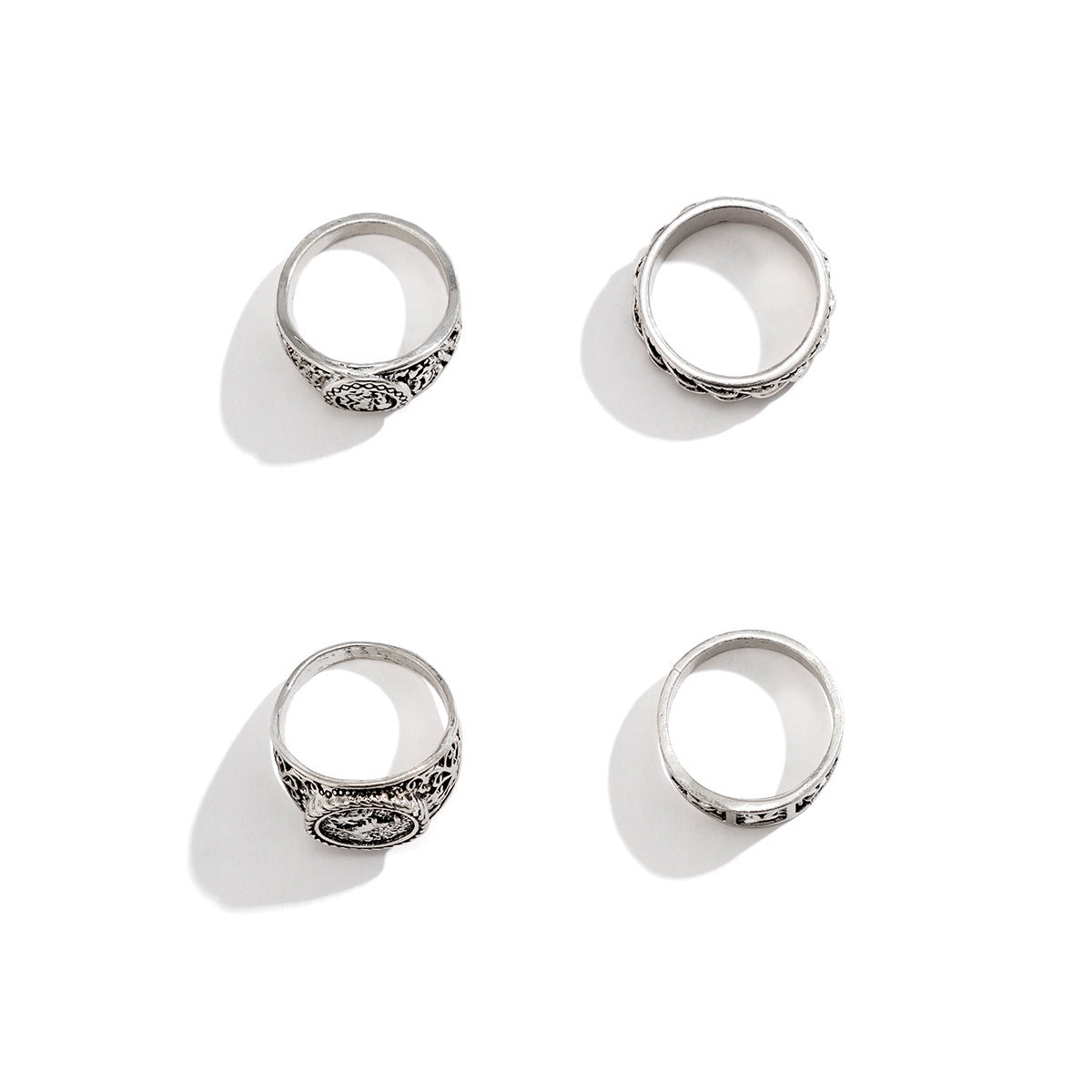 Men Alloy Totem Ring Set Antique Silver Finish Embossed Running Horse Chain Rings Zodiac European American Style