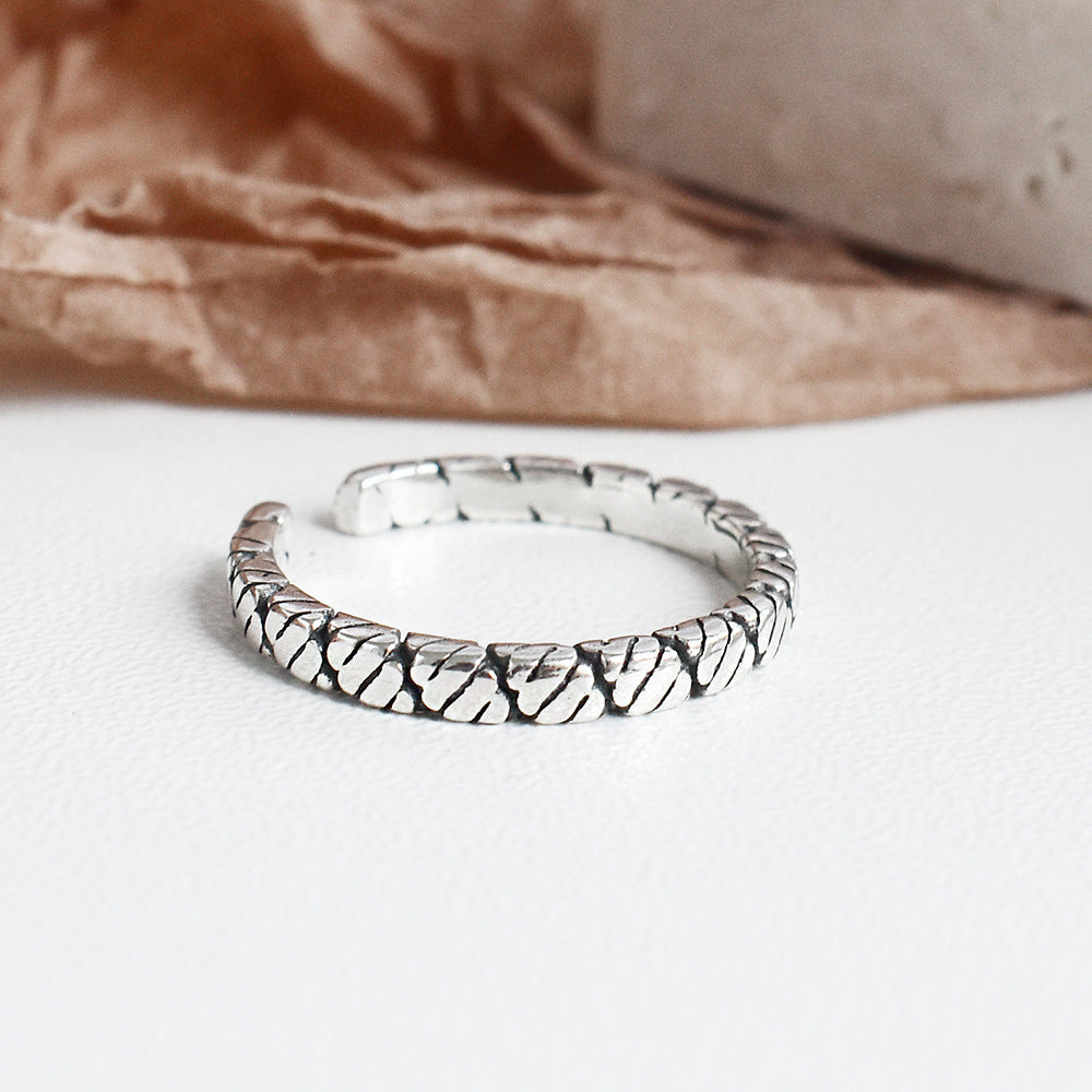 Womens 925 Sterling Silver Ring Vintage Textured Geometric Retro Style For Women Summer Fine Rings Modern Look