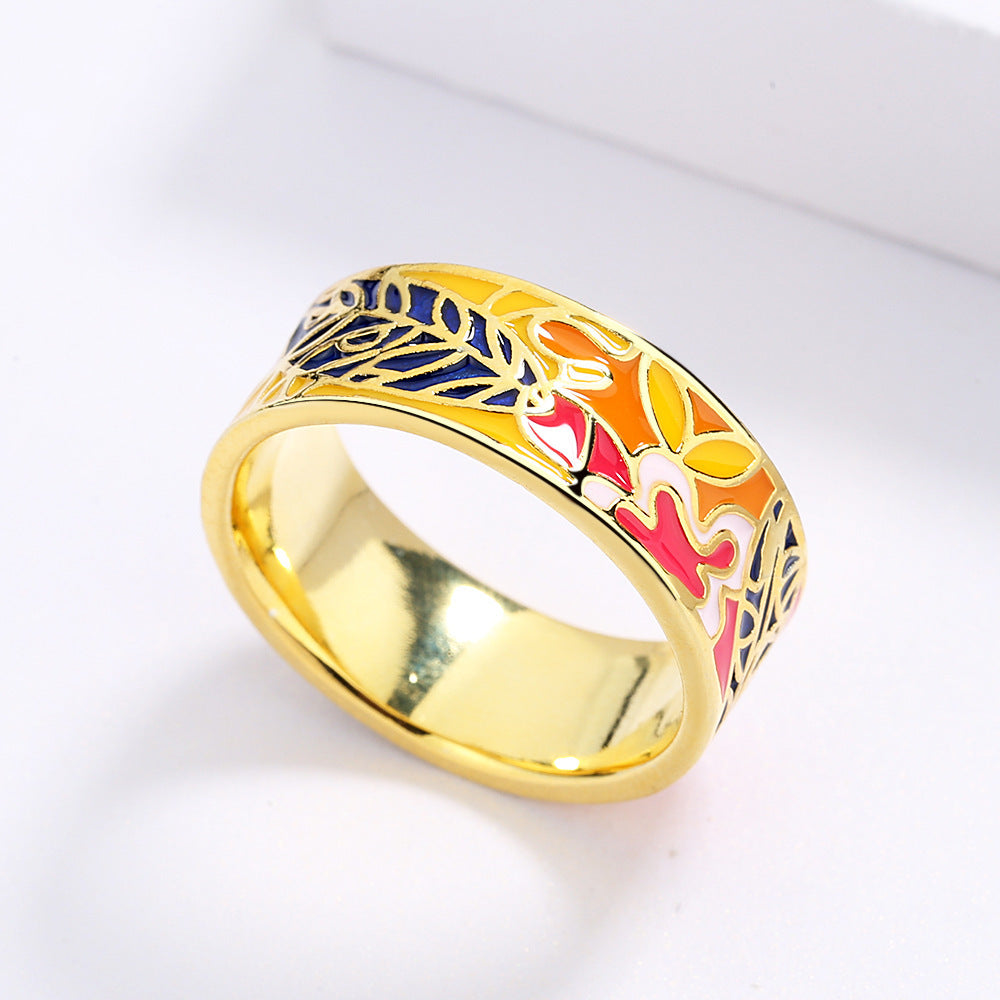 Womens Brass Ring with Japanese Enamel Epoxy Color and Female Design a Fashionable Ring for Her with Unique Detailing and Artistic Flair