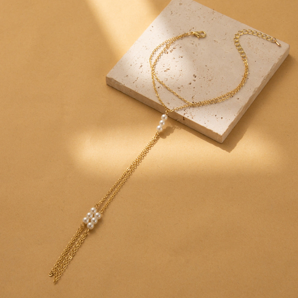 Elegant Imitation Pearl Bracelet With Chain Geometric Design Gold Tone Fashion Jewelry For Women Gift Idea Collection