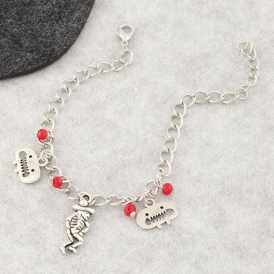 Womens Skull Bracelet Gold Plated Trendy Hip Hop Jewelry Rice Bead Silver Skull Bracelet Fashion Sparkle Style