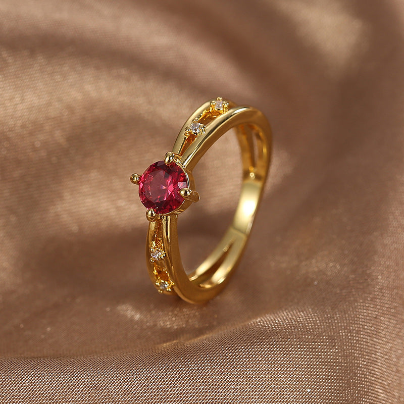 Red Zircon Ring Geometric Copper Electroplated Fashion Jewelry for Women Dainty Elegant Ring For Everyday Wear