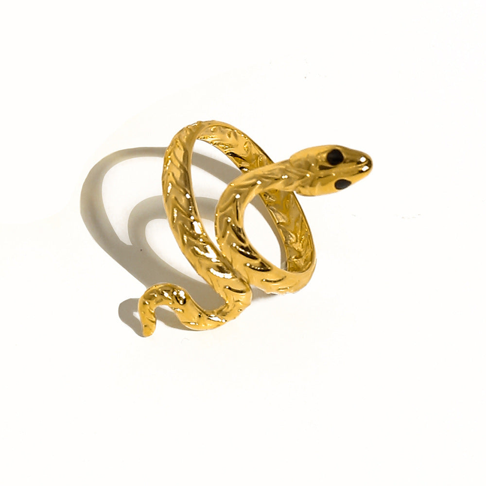 Stainless Steel Ring With French Texture Snake Accent