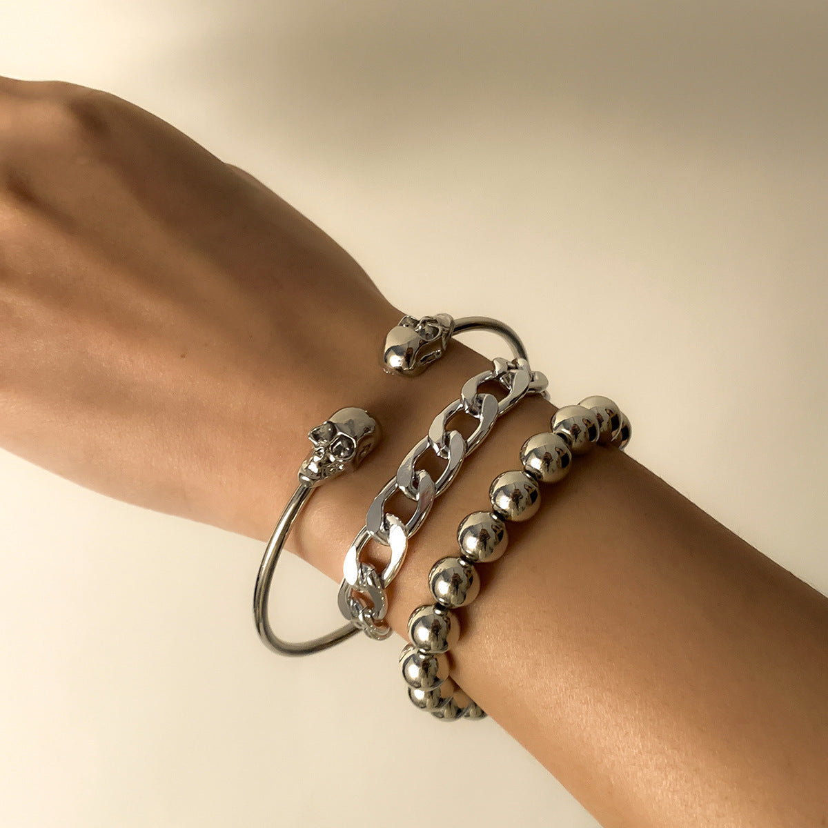 Women Punk Hip Hop Geometric Skull Hollow Chain Bracelet Unique Gift For Travel Anniversary For Her Style Pick