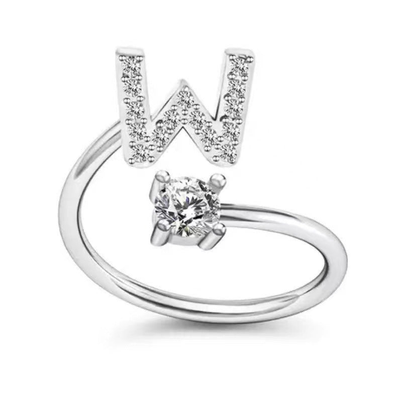 Women's Initial Alphabet Zircon Ring Open Mouth Adjustable Design A to Z Letter Jewelry Gift for Her Gifts for Her