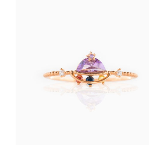 Gold Color UFO Astronaut Ring Brass Geometric Design For Women Men Festival Party Gift Accessory Jewelry For Collectors