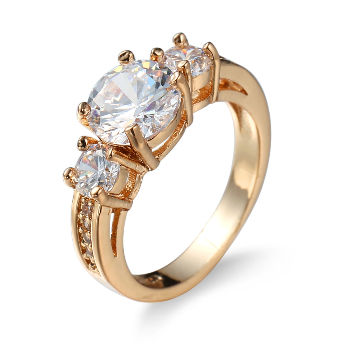 Gold Plated White Zircon Ring For Women Geometric Copper Jewelry Fashion Accessory Sizes 6 7 8 9 10 Elegant Daily Wear