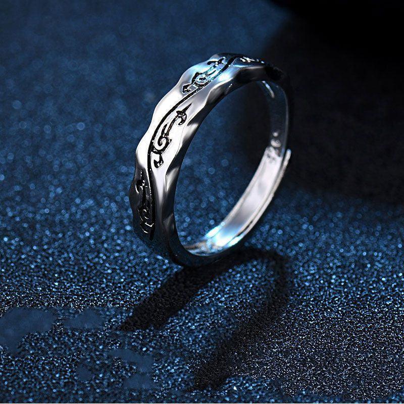 Mens 925 Sterling Silver Domineering Dragon Pattern Ring Vintage Adjustable Size Fashion Jewelry Classic Style Ring