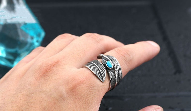 Unisex Titanium Steel Ring With Turquoise Inlaid Gemstone High Bridge Design Gold Plated Fashion Jewelry Everyday Wear