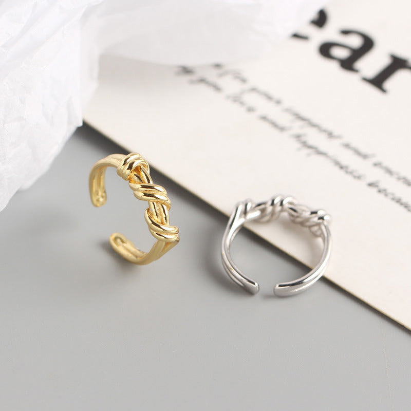 Silver Knotted Winding Ring Geometric Design Rings Individually Packed Birthday Gifts Korean Fashion Accessory