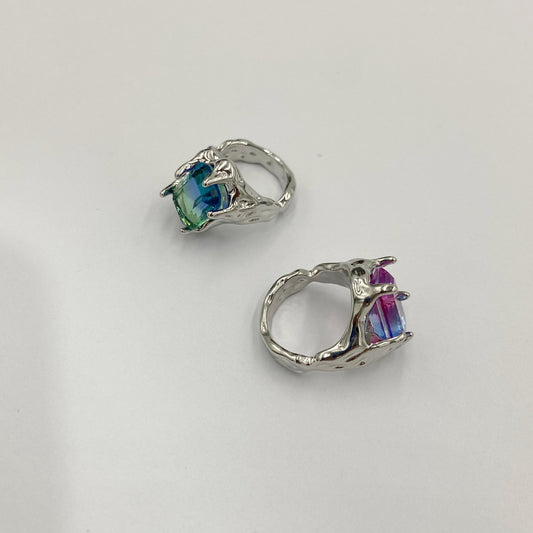 Unisex Retro Rhinestone Ring Metal Copper Plated Zircon Diamonds Irregular Design Pink Purple Blue Green Jewelry