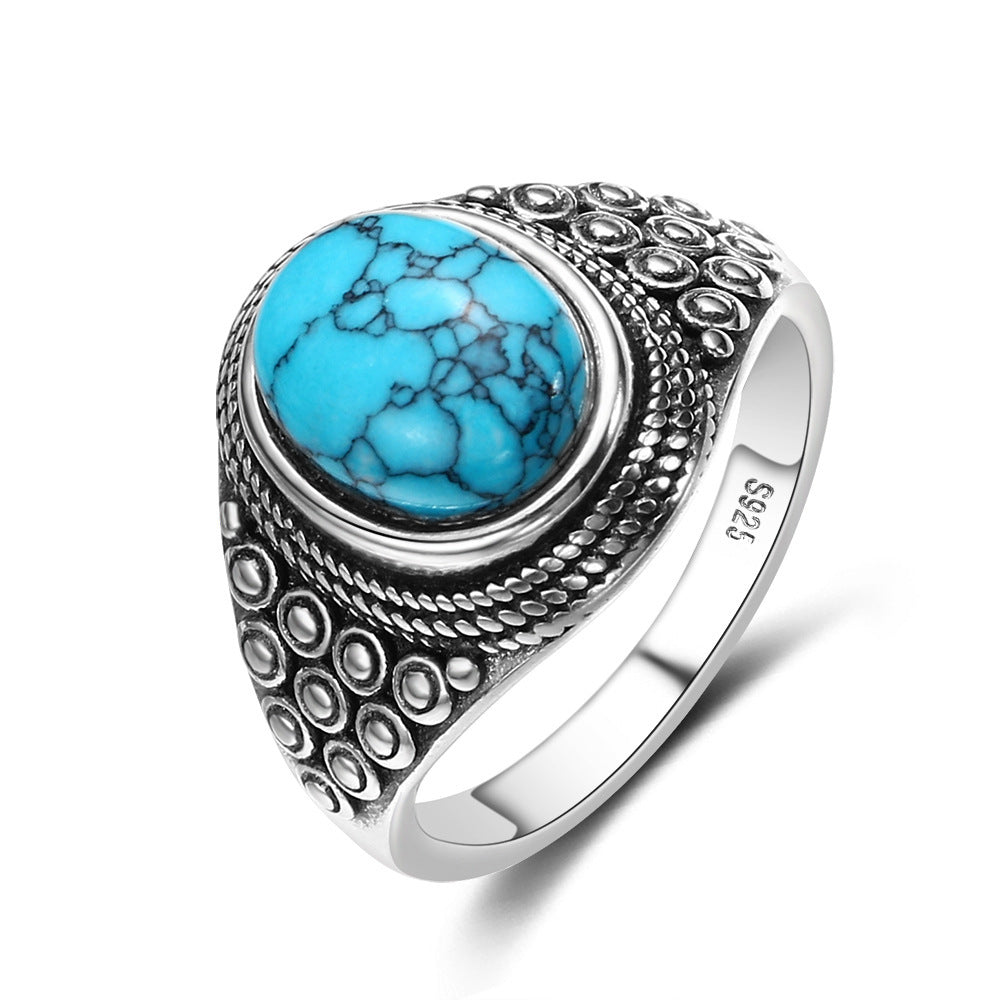 Unisex Turquoise Stone Ring With Copper Band Rhodolite And Tiger Eye For Men Women Modern Fashion Accessory XP