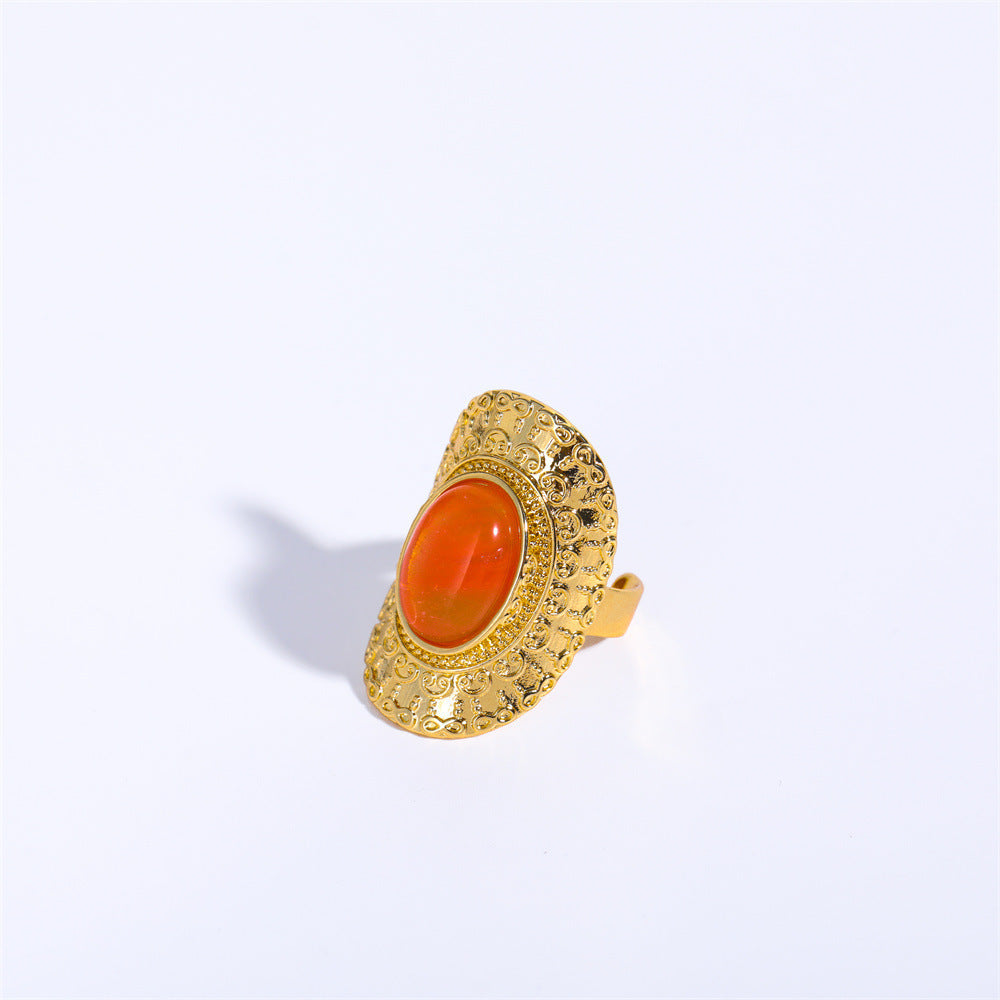 Vintage Bohemian Style Adjustable Natural Stone Ring Copper Fashion Jewelry White Blue Red Tianhe Stone Trendy