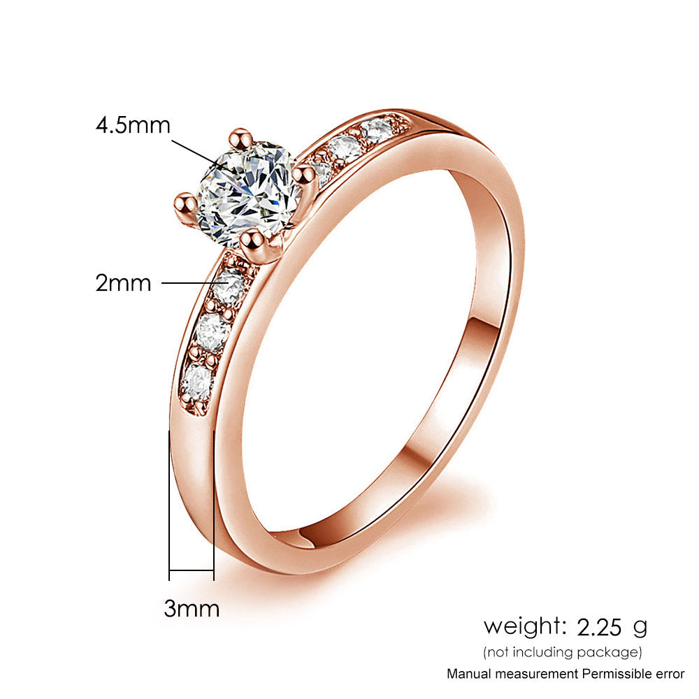 Copper Zircon Ring With Gold Plating Hand Polished Engagement Ring European American Design For Women For Everyday Wear