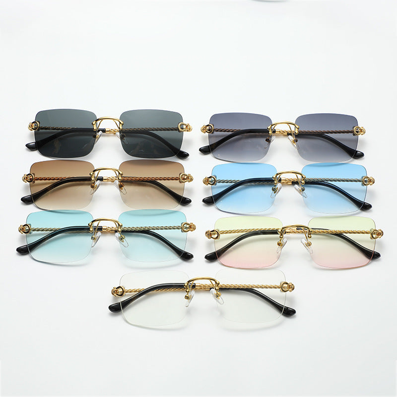 Womens Square Sunglasses Trendy Metal Frameless Eyewear With Gradient Lens For Outdoor Activities Driving Travel