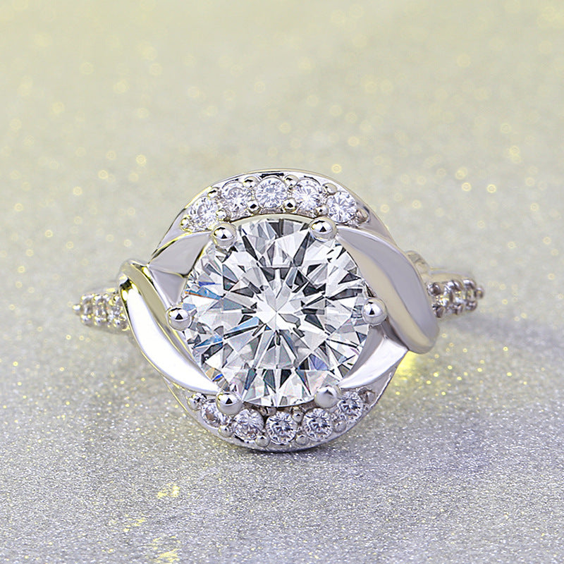 Mosaic Center Stone Ring Silver Brass Fashion Jewelry