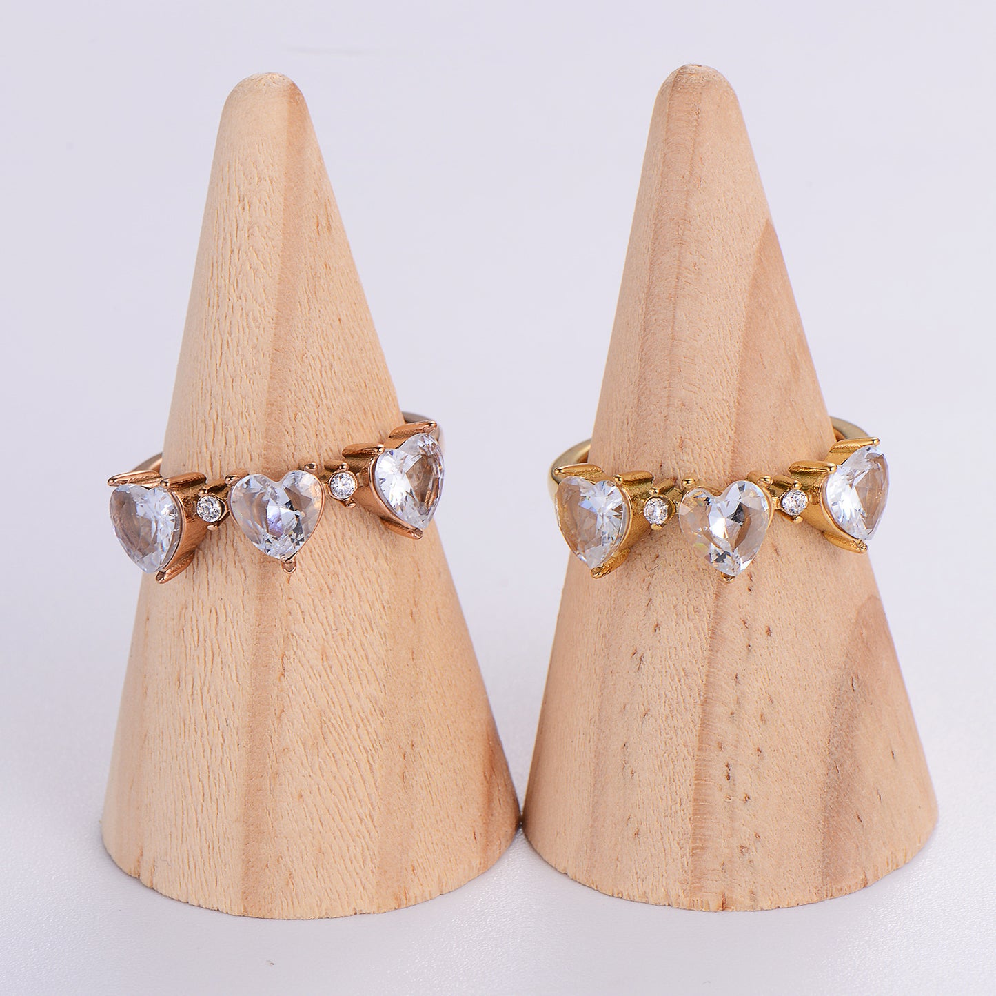 Womens Stainless Steel Heart Ring with Zircon Stone Electroplated Gold or Rose Gold Finish Heart Shape Ring for Her